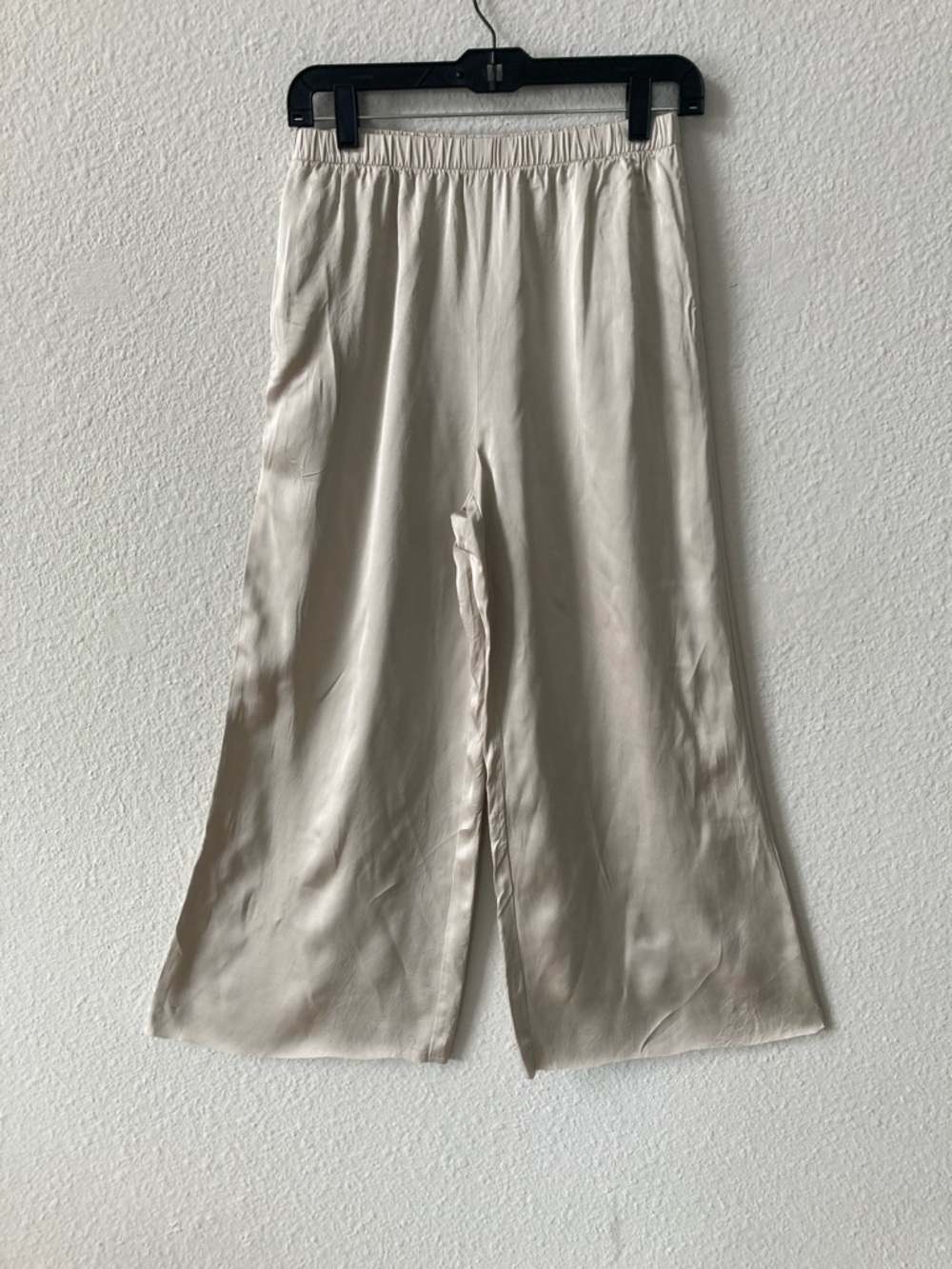 ❤ Kerri Rosenthal Silky Satin Wide Leg Palazzo Pants l Cream Gold